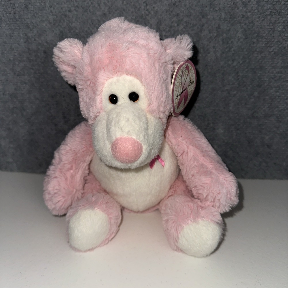 Aurora Pink Cream Breast Cancer Pink Ribbon Teddy Bear Plush Stuffed Animal 9.5"